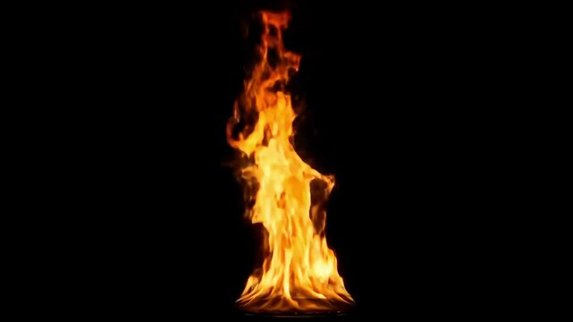 High definition fire flames video footage burning on black background perfect for compositing and visual effects