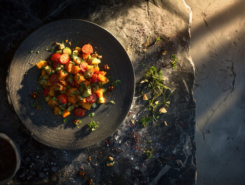 A Delicious and Healthy Salad on a Stone Surface
