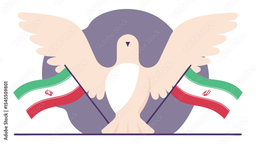 Poster peaceful dove with iranian flags representing unity and national pride on transparent background