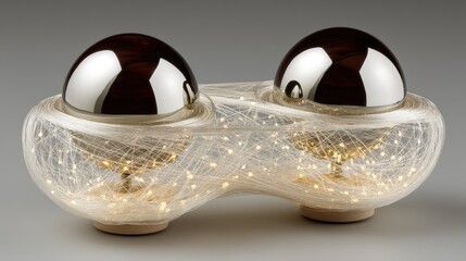 Sculptural Fiber Optic Table Lamp with Mirrored Spheres