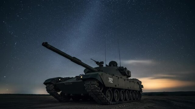Armored tank vehicle on battlefield ready for military conflict and national defense