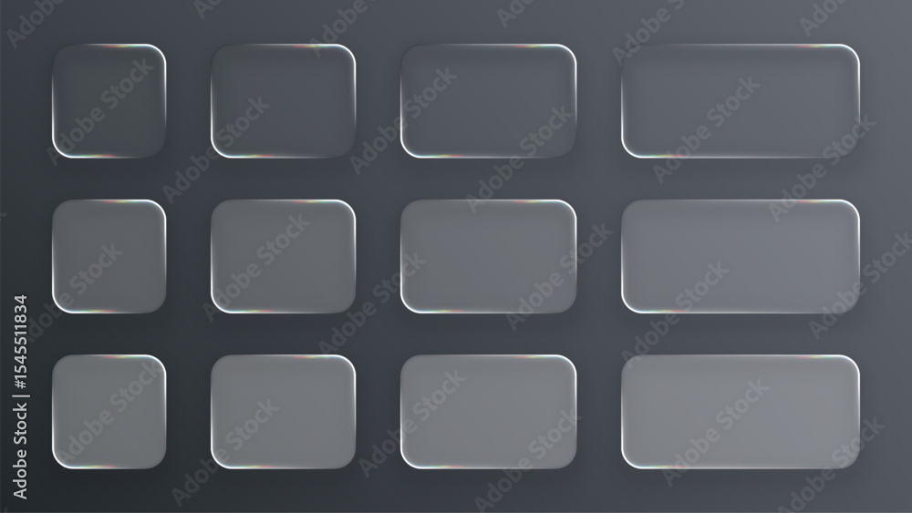 Aufkleber Dark elegant realistic liquid glass frames mockup set. Modern ui interface button or infographic element concept for graphic design.