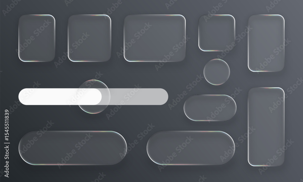 Aufkleber Set of liquid glass user interface shapes. Modern UI UX design elements and buttons. Abstract digital art for tech background or web.