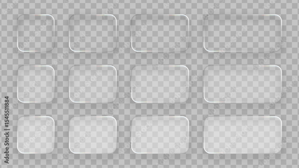 Aufkleber Set of liquid glass vector frames with rounded corners. Reflective surface for graphic ui design element.