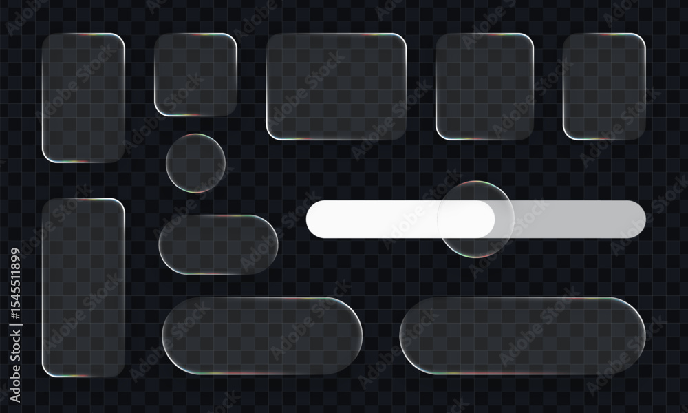 Fototapete Set of liquid glass vector elements with realistic glow effect. Glassmorphism style frames collection for ui design and modern interface.