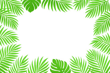 Vibrant green tropical leaves form a lush border on a transparent background, offering a natural and inviting frame