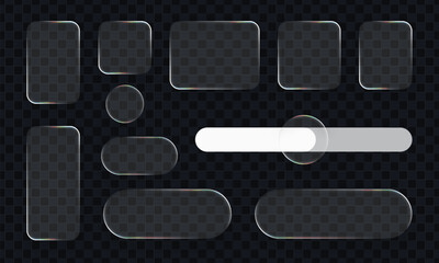 Set of liquid glass vector elements with realistic glow effect. Glassmorphism style frames collection for ui design and modern interface.