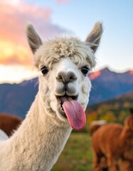 Obraz premium 舌を出しているアルパカ