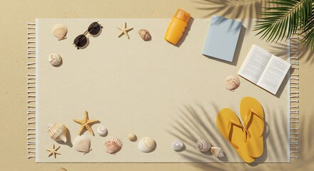 Beach Essentials on Towel in the Sand