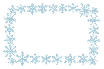 Light blue snowflakes forming a rectangular frame on a transparent background, perfect for winter-themed designs