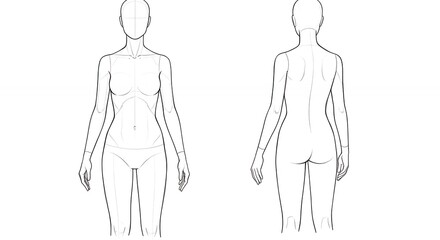 Fashion figure sketch front and back views