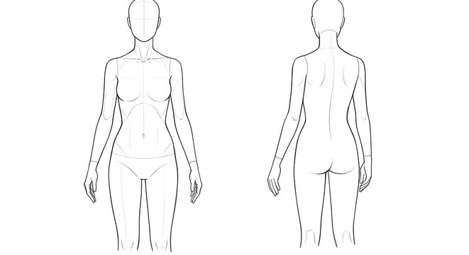 Fashion figure sketch front and back views