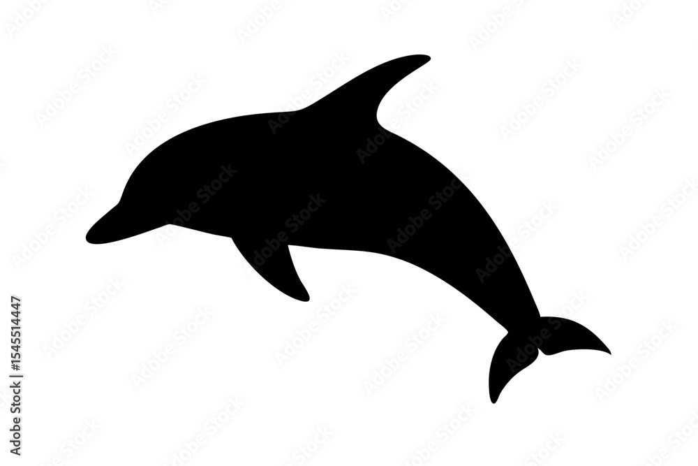 Poster silhouette of a dolphin swimming gracefully in the ocean with a white background creating contrast c