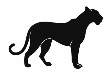 Obraz premium Silhouette of a black panther standing in profile on a white background, facing to the right side created with generated ai