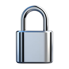 Fototapeta premium A close-up studio shot of a shiny chrome padlock against an isolated backdrop, symbolizing security and privacy. The padlock is rendered with high detail and a metallic sheen, appearing to be a new.