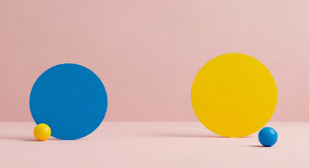 Minimalist Pink Background with Colorful Shapes