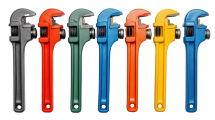 Colorful Collection of Adjustable Wrenches in Various Shades for Tools and Mechanics Use