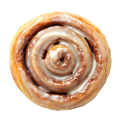 Fototapeta premium A top-down view of a glazed cinnamon roll with a spiral pattern