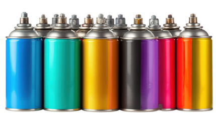 Vibrant Collection of Spray Paint Cans in Various Colors for Creative Projects and Artistic Expression