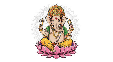 Lord ganesha seated on lotus flower illustration