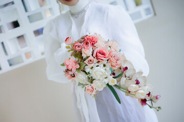 Elegant Bridal Bouquet Delicate Roses and Orchids