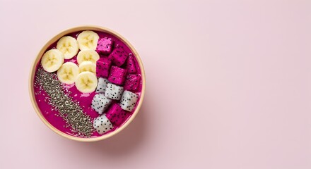 Vibrant Pink Dragon Fruit and Banana Smoothie Bowl with Chia Seeds