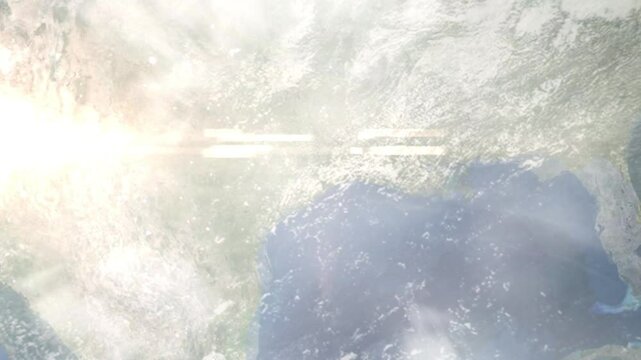 Earth zoom in from space and focus on Baytown, Texas, USA. Background for travel intro or blog. Satellite view. 3D style Animation. Images from NASA.