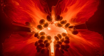 Vibrant Red Pepper Seeds Illuminated Close-up