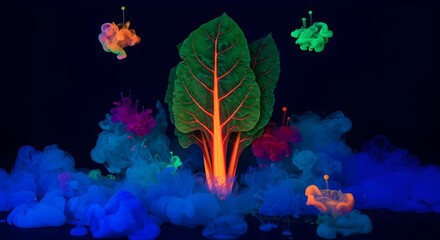 Vibrant Swirling Colors Enveloping a Swath of Swiss Chard