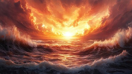 Fiery sunset over a stormy sea