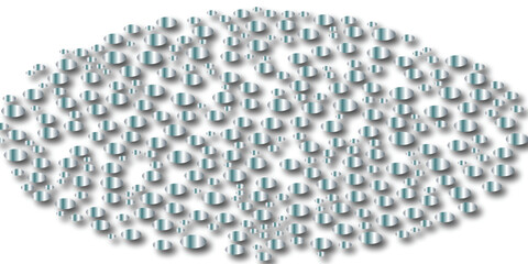 Abstract composition of silver oval shapes with subtle blue gradients arranged on a white background creating a unique visual pattern