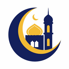 crescent moon and mosque vector illustration, islamic theme design element, suitable for islamic holiday banner, poster, and etc