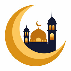 crescent moon and mosque vector illustration, islamic theme design element, suitable for islamic holiday banner, poster, and etc