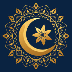 golden crescent moon and star with islamic ornamental, vector illustration, islamic theme design element, suitable for islamic holiday banner, poster, and etc