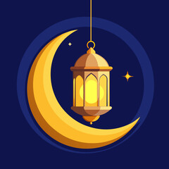 crescent moon and lantern vector illustration, islamic theme design element, suitable for islamic holiday banner, poster, and etc