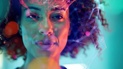 Portrait of a woman with digital brain overlay, futuristic concept - Powered by Adobe