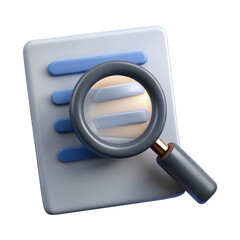 Document with magnifying glass icon isolated on transparent background