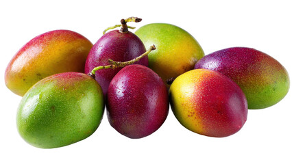 Fresh and Ripe Mangoes Arranged in a Colorful Display on a White Background