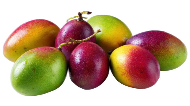 Fresh and Ripe Mangoes Arranged in a Colorful Display on a White Background