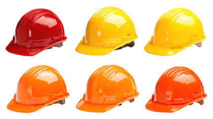 Vibrant Hard Hats in Red, Yellow, and Orange for Construction Safety and Team Identification