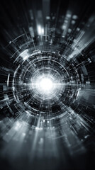 Bright white circular hi-tech background with abstract digital elements—symbolizing innovation, connectivity, futuristic design, and the clean aesthetics of modern digital interfaces.
