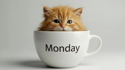 Adorable Orange Kitten in a Monday Mug: A Charming Start to the Week