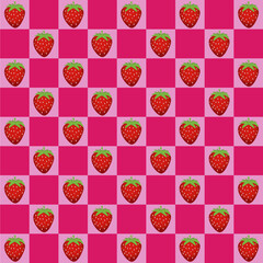 This image features a lively, colorful fruit-themed pattern arranged in a checkerboard layout.