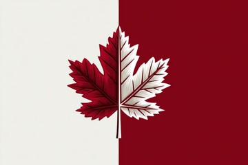 Split maple leaf with red and white colors for canada day celebrations, patriotic designs, and canadian themed projects