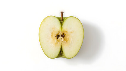Slice a green apple and halve Granny Smith apples on a white background. Perfect for healthy eating, nutrition, and food-related designs.