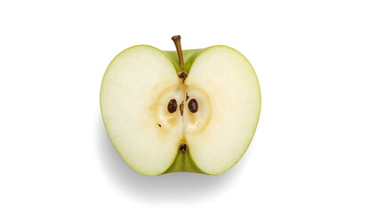 Slice a green apple and halve Granny Smith apples on a white background. Perfect for healthy eating, nutrition, and food-related designs.