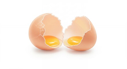 Cracked egg halves isolated on white