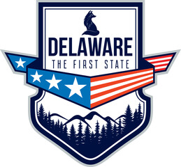 Delaware vector label with grey fox