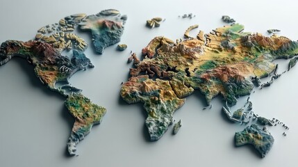Detailed topographic world map illustration showcasing global terrain