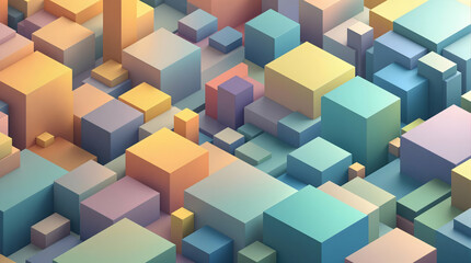 Obraz premium Abstract 3D rendering of colorful isometric cubes forming a vibrant landscape